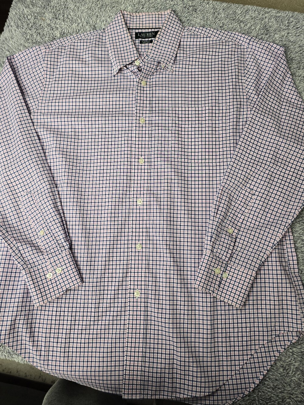 Ralph Lauren Mens XL Gingham Plaid Dress Shirt Pink Blue Classic Fit